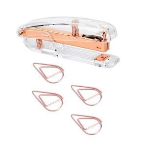 201 Pcs Rose Gold Office Supplies: 200 Pcs Paper Clips Drop-Shaped Paper Clips & 1 Pcs Metal Manual Stapler 24/6 26/6 Include 100Pcs Staples