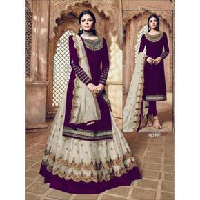 Semi-Stitched Maroon Georgette Embroidery Gown Dress For Women